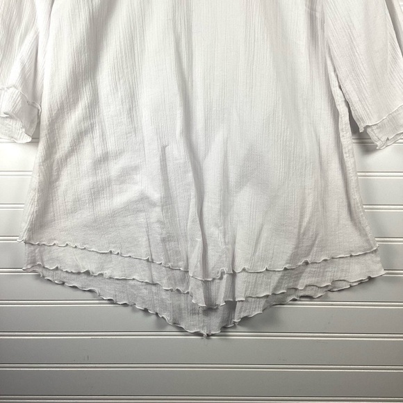 Soft Surroundings Women's Top SZ Medium White Overlay Tunic Blouse 3/4 Sleeves - Picture 3 of 6